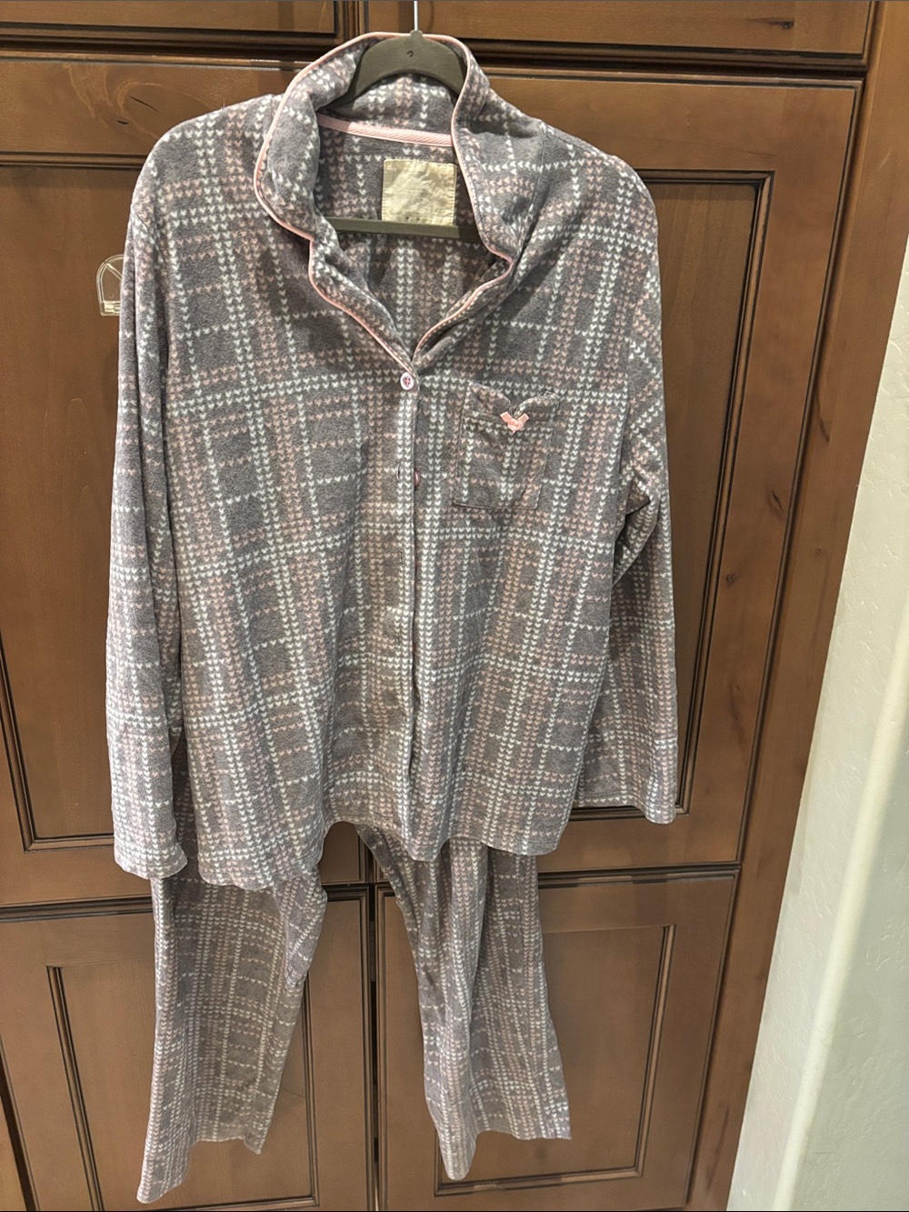 Women’s Cozy Plaid Lounge Set with Pink Drawstring xl